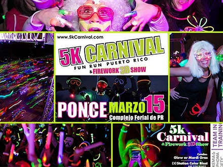 $25 por Inscripción al 5K Carnival Fun Run o $15 por Inscripción para el Kids Carnival Run, ambos incluyen: Camiseta oficial + 3 Collares "Mardi Gras" o 1 pulsera y 1 collar "Glow in the dark" + Estaciones de polvos de colores + Número de participante + Medalla + Gafas para el show de fuegos artificiales 3D